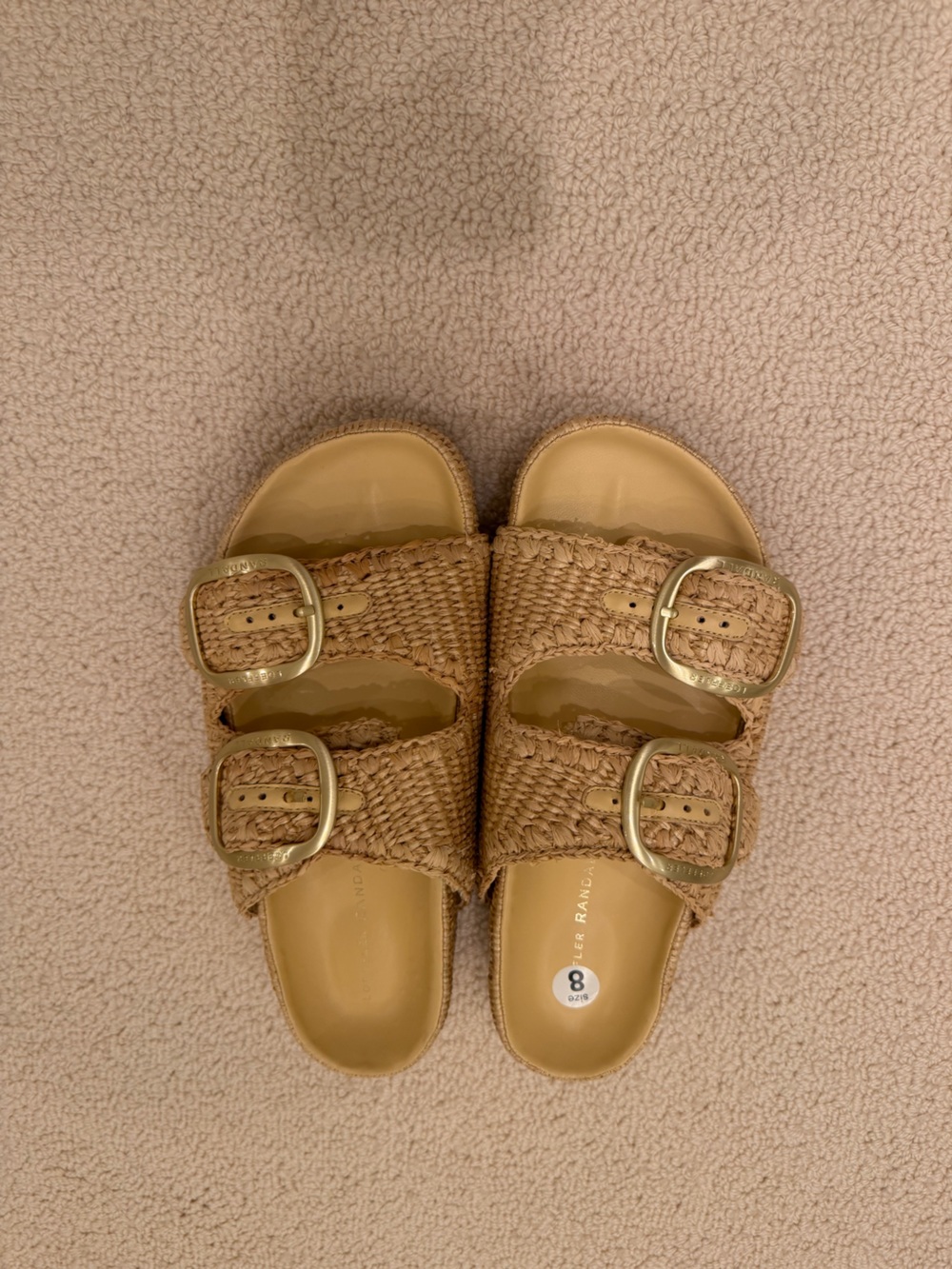 Loeffler Randall Tan Braided Double-Buckle Slide Sandals